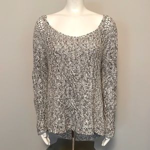 Free People Gray and White Cable Knit Sweater L